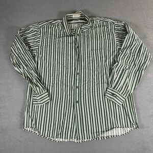 417 Van Heusen Large Green Striped Dress Shirt Single Needle Tailoring